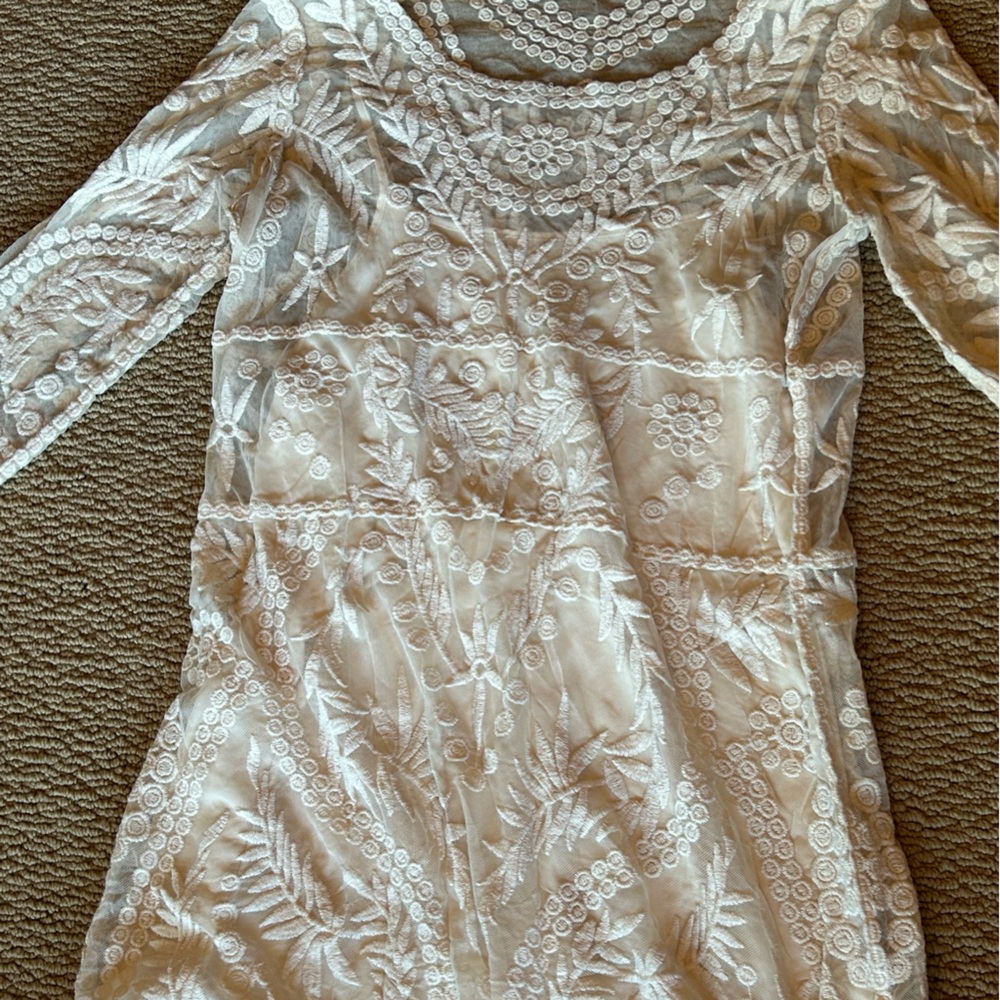 Express Cream Sheath Dress with Bateau Neckline and Long Sleeves